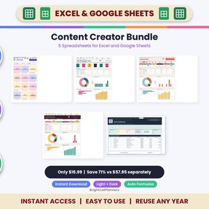 Pakiet arkuszy kalkulacyjnych dla twórców treści, 5 szablonów dla programów Excel i Arkuszy Google – Planery mediów społecznościowych i blogów zdjęcie 1