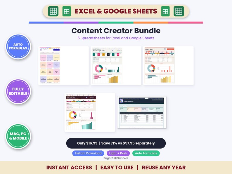 Pakiet arkuszy kalkulacyjnych dla twórców treści, 5 szablonów dla programów Excel i Arkuszy Google – Planery mediów społecznościowych i blogów zdjęcie 1