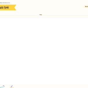 May include: A digital journal page titled Drawing Pages (1/4) with a large blank white rectangle for drawing. The layout includes fields for Date and Title, a yellow header, and a vertical navigation tab menu on the right side.