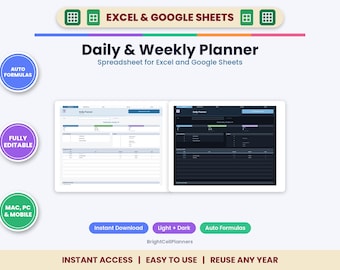 Hoja de cálculo para planificación diaria y semanal – Excel, Google Sheets (Descarga digital)