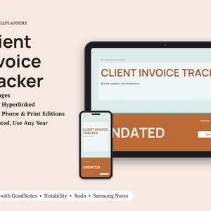 Undated Digital Client Invoice Tracker, Tablet Client Invoice Tracker PDF, Hyperlinked Planner, Clients, Invoices, Line Items imagem 1