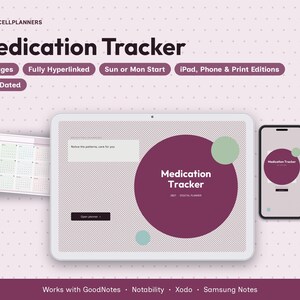 2027 Digital Medication Tracker, Tablet Medication Tracker PDF, Hyperlinked Planner, Year in Pixels, Dose Log image 1