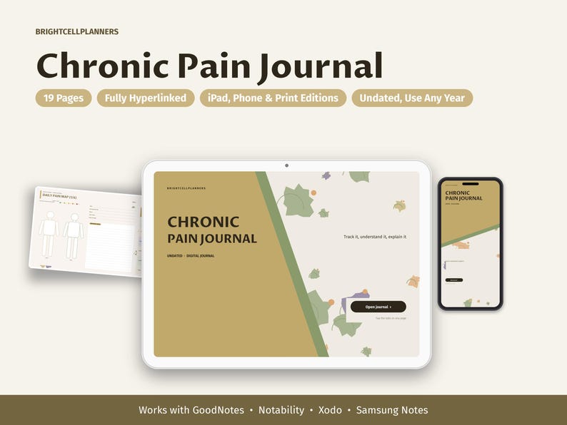 Chronic Pain Journal Digital, Pain Map Body Chart, Flare Log, Trigger Tracker, Spoon Tracker, Doctor Summary, Symptoms Bild 1