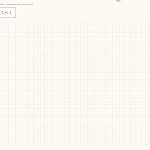May include: A digital planner page titled Notes 1 with a light cream grid background. The left side features a vertical row of colored tabs labeled Index, Our Why, Agencies, Paperwork, Home Study, Timeline, Expenses, Letters, and Notes.