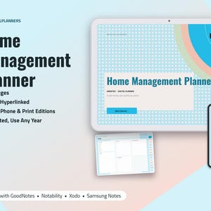 Digital Home Management Planner, Tablet Cleaning Planner, Cleaning Schedule, Home Maintenance Log, Household Binder PDF image 1