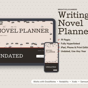Novel Planner Digital, Writing Planner, Plot Outline, Character Profiles, Worldbuilding, Word Count Tracker, Querying image 1