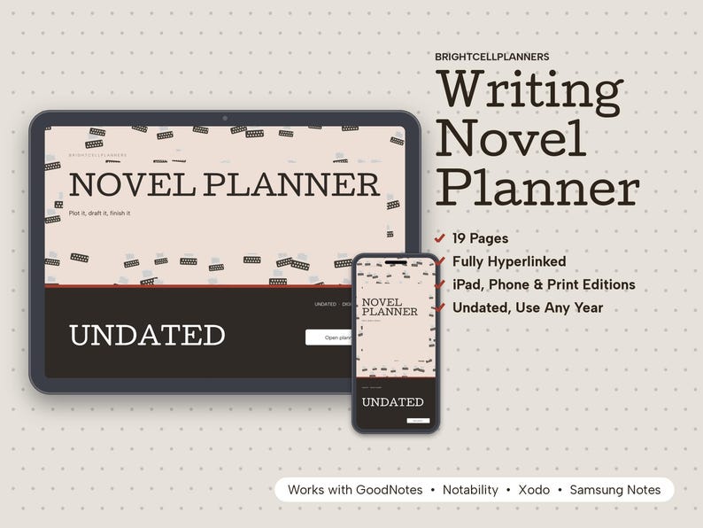Novel Planner Digital, Writing Planner, Plot Outline, Character Profiles, Worldbuilding, Word Count Tracker, Querying image 1
