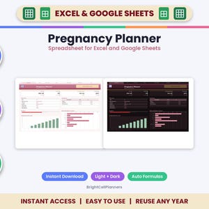 Pregnancy Planner Spreadsheet – Due Date, Baby Budget, Hospital Bag (Digital Download)