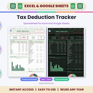 Tax Deduction Tracker Spreadsheet – Self-Employed Write-Offs, Mileage Log (Digital Download) image 1