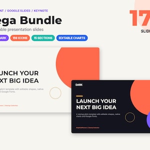 PowerPoint Template Bundle, 175 Slides, Light and Dark, Infographics, Charts, Maps, 159 Icons, Google Slides, Keynote, Business Presentation