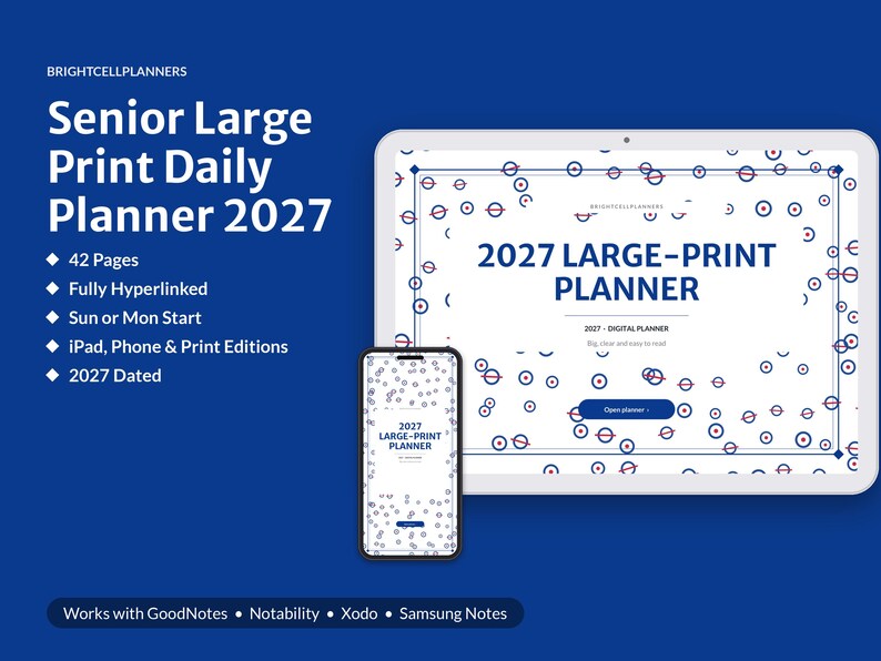 2027 Large Print Planner Digital, Senior Daily Planner, Appointment Calendar, Medication List, Contacts, Birthdays image 1