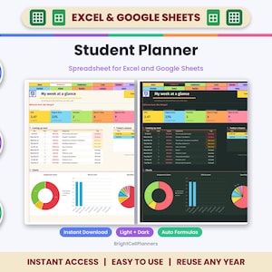 Student Planner Spreadsheet for Excel & Google Sheets - Assignment Tracker and GPA Calculator image 1