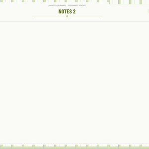 May include: A digital planner page titled NOTES 2 with a light green border and a side navigation bar featuring tabs for Index, Year, Setup, Dashboard, months from Jan to Dec, Homework, To Do, Grades, and Notes. The layout is clean and organized.