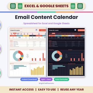 Email Marketing Content Calendar Spreadsheet for Excel & Google Sheets - Newsletter Planner and Campaign Tracker image 1
