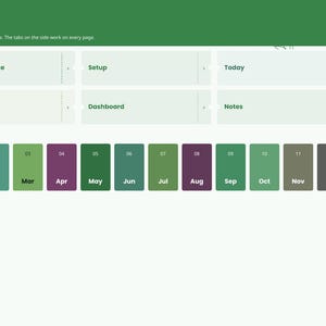 Puede incluir: Una p&aacute;gina de &iacute;ndice de planificador digital para 2027 con un encabezado verde con el texto Index y 2027. Incluye mosaicos de navegaci&oacute;n para Year at a glance, Setup, Today, Tasks, Dashboard, Notes y doce botones mensuales codificados.
