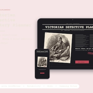 2027 Victorian Detective Digital Planner, Sidney Paget 1890s Mystery Illustrations, Hyperlinked Planner, Mystery Reader Gift image 1