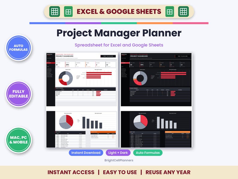 Hoja de cálculo para la planificación de proyectos en Excel y Google Sheets: diagrama de Gantt y tablero Kanban. imagen 1