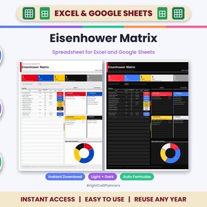 Eisenhower Matrix Spreadsheet for Excel & Google Sheets - Priority Task Planner and Time Management image 1