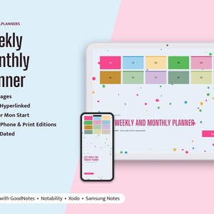 2027 Digital Planner Weekly and Monthly, Dated Weekly Spreads, Monthly Calendar, Habit Tracker, Tablet Planner Hyperlinked image 1