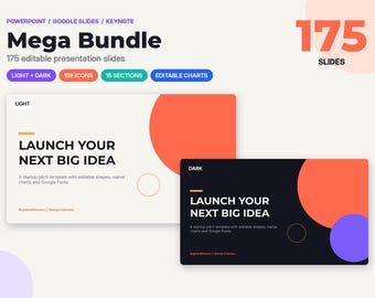 PowerPoint Template Bundle, 175 Slides, Light and Dark, Infographics, Charts, Maps, 159 Icons, Google Slides, Keynote, Business Presentation