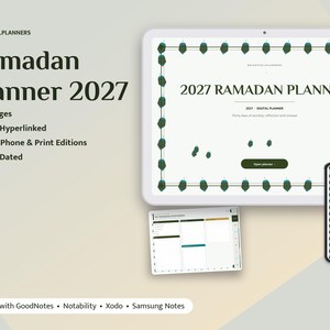 2027 Ramadan Planner Digital, 30 Day Fasting Tracker, Quran Reading Tracker, Salah Log, Suhoor Iftar Meal Plan, Eid Prep image 1