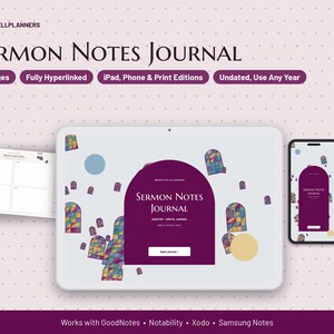 Sermon Notes Journal Digital, Church Notes Template, Scripture References, Application and Prayer, Small Group Notes image 1