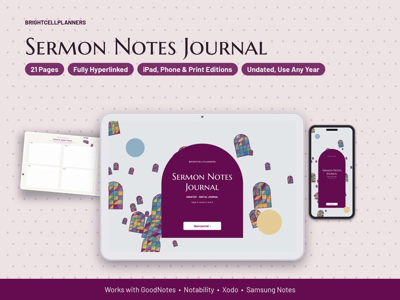 Sermon Notes Journal Digital, Church Notes Template, Scripture References, Application and Prayer, Small Group Notes image 1