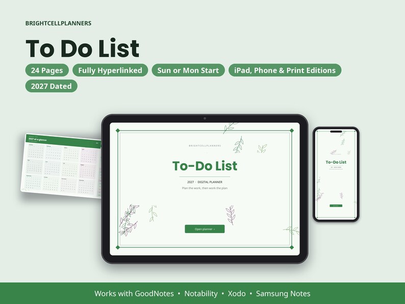 2027 Digital To-Do List, Tablet To-Do List PDF, Hyperlinked Planner, Today, Tasks, Tablet Planner imagen 1