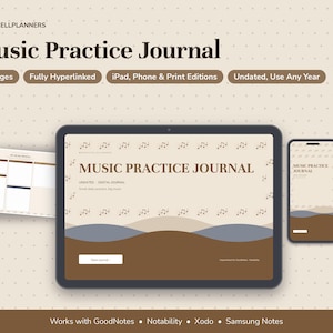 Music Practice Journal Digital, Practice Log, Repertoire List, Technique Goals, Lesson Notes, Recital Calendar, Musician image 1