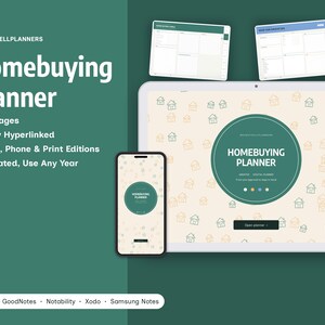 Planificador digital para la compra de vivienda, comprador de vivienda por primera vez, lista de verificación para la búsqueda de vivienda, seguimiento de la hipoteca, cronograma de cierre, presupuesto imagen 1