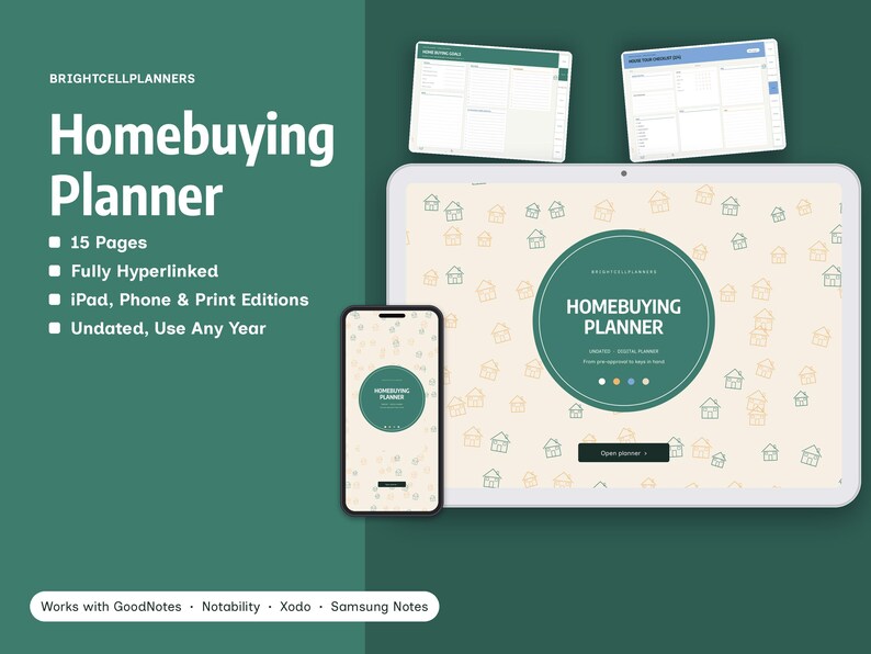 Planificador digital para la compra de vivienda, comprador de vivienda por primera vez, lista de verificación para la búsqueda de vivienda, seguimiento de la hipoteca, cronograma de cierre, presupuesto imagen 1