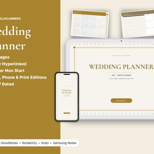 2027 Digital Wedding Planner, Tablet Wedding Planner PDF, Hyperlinked Planner, Moodboard, Save-the-Date, Budget, Guest List image 1