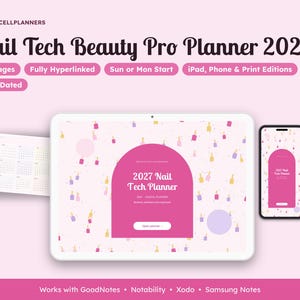 2027 Nail Tech Planner Digital, Appointment Book, Client Cards, Salon Supply Inventory, Nail Design Ideas, Lash and Brow image 1