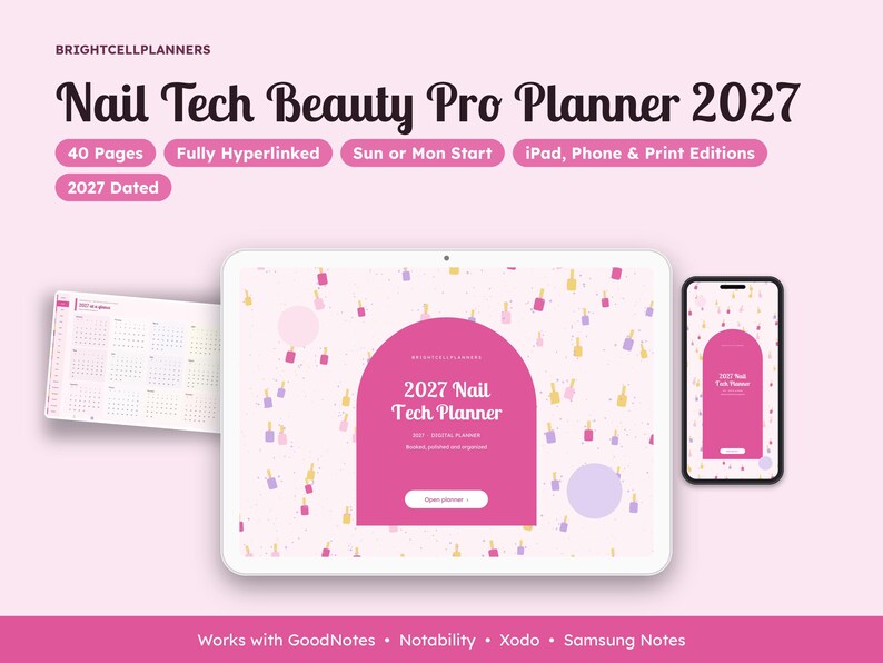 2027 Nail Tech Planner Digital, Appointment Book, Client Cards, Salon Supply Inventory, Nail Design Ideas, Lash and Brow image 1