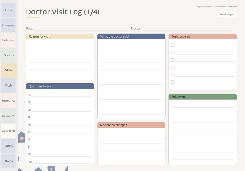 Elderly Parent Care Binder Digital, Caregiver Binder, Medication List, Doctor Visit Log, Emergency Info, Legal Documents image 6