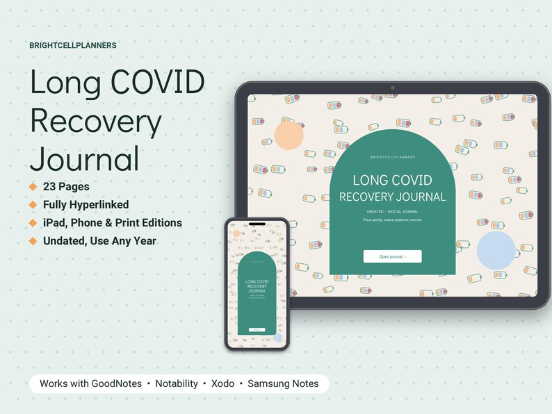 Long COVID Journal Digital, Pacing Planner, Energy Envelope, PEM Tracker, Symptom Log, Heart Rate, Brain Fog Tracker image 1