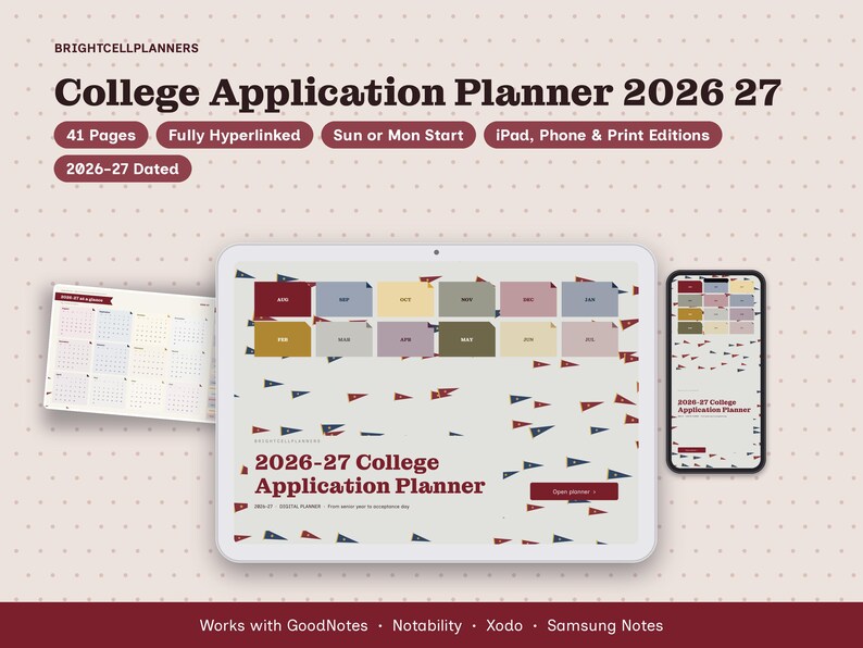 2026-27 College Application Planner Digital, Senior Year Planner, College List, Essay Drafts, Scholarship Tracker image 1