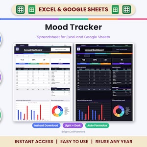 Planilha de Rastreamento de Humor para Excel e Planilhas Google - Um Ano em Pixels e Diário de Saúde Mental imagem 1