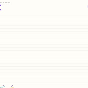 May include: A digital journal page titled NOTES 1 with horizontal lines for writing. The right side features a vertical tab menu with labels: Index, About Me, Prompts, Feelings, Drawing, Stars, Reading, and Notes. The top left displays BRIGHTCELLPLANNERS - KIDS JOURNAL FOR AGES 6 TO 12.
