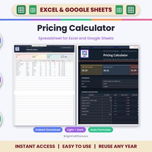 Product Pricing Calculator Spreadsheet for Excel & Google Sheets - Materials Cost and Profit Margin image 1