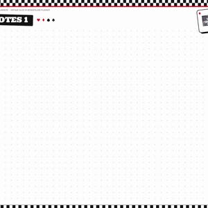 May include: A digital planner page titled NOTES 1 with a white dot grid background. The left sidebar features black and white tabs labeled Index through Notes. A black and white checkerboard border frames the top and bottom edges.