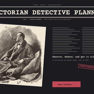 2027 Victorian Detective Digital Planner, Sidney Paget 1890s Mystery Illustrations, Hyperlinked Planner, Mystery Reader Gift image 2