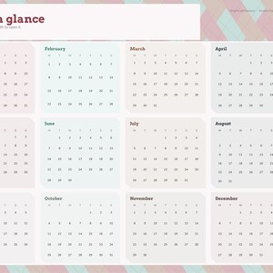 Op de afbeelding: Een digitale 2027 kalenderplannerpagina met twaalf maandelijkse roosters van januari tot december. De lay-out bevat een koptekst met 2027 at a glance en een zijnavigatiebalk met tabbladen voor index, setup, income, expenses en notes.