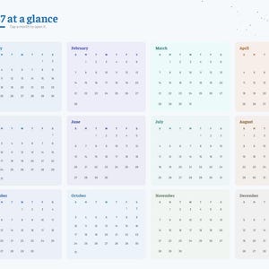 May include: A digital 2027 calendar planner interface featuring twelve monthly grids organized in a light-colored layout. The sidebar includes navigation tabs labeled Index, Year, Setup, Book Log, Gallery, Bookshelf, Wishlist, Dashboard, and Notes.