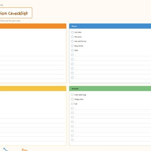 May include: A digital dog training log page titled Socialization Checklist. It features four color-coded sections for People, Places, Sounds and surfaces, and Animals, each with checkboxes and blank lines for tracking socialization progress.
