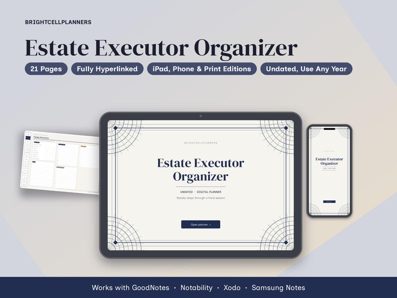 Estate Executor Organizer Digital Planner, Executor Checklist, Probate Steps, Estate Inventory, Account Closure Log PDF image 1