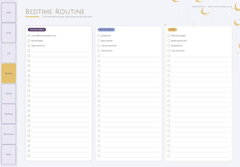 Sleep Tracker Digital Journal for Goodnotes, Sleep Log, Bedtime Routine ...