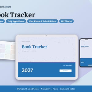2027 Digital Book Tracker, Tablet Book Tracker PDF, Hyperlinked Planner, Book Log, Books Gallery, Bookshelf, Wishlist image 1