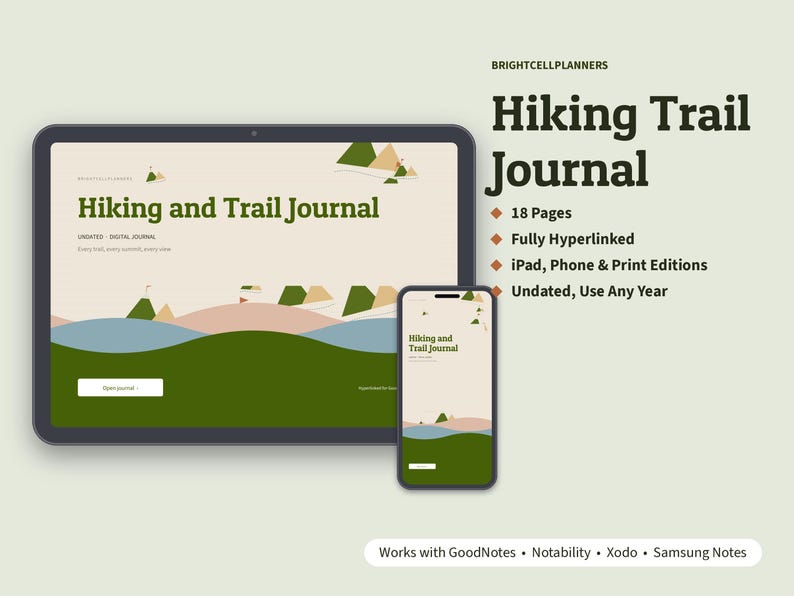 Hiking Journal Digital, Trail Log, Elevation and Mileage Tracker, Peak Bagging List, Gear Checklist, Park Passport image 1