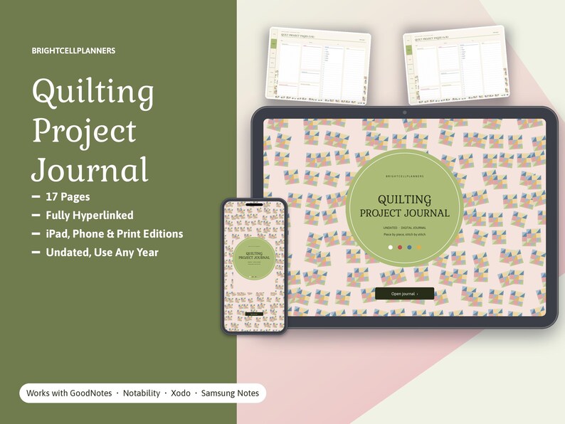 Quilting Journal Digital, Quilt Project Planner, Fabric Stash Inventory, Quilt Block Library, Cutting Charts, Gift Log image 1